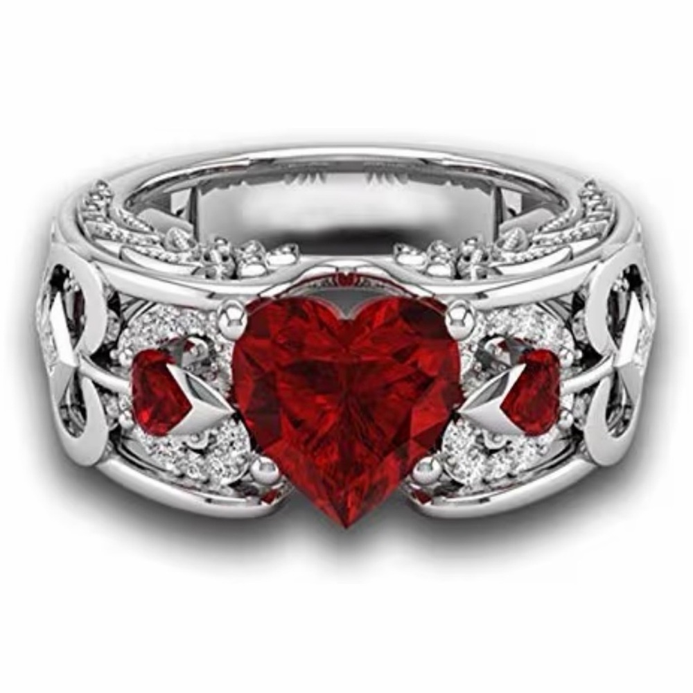 Heart Red Gemstone Ring - Women's Jewelry 6